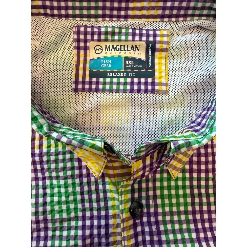 Magellan Outdoors Men's SS Mardi Gras Gingham Seersucker  Size 3XL